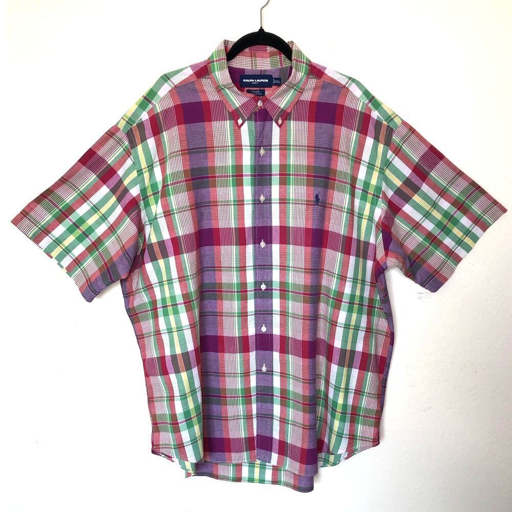 Ralph Lauren Golf Tilden Plaid Cotton Short Sleeve Button Down‎ Shirt XXL Preppy